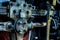 A close-up of a steam locomotive\\\'s propulsion system.