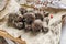 Close up steamed taro roots on wooden background for healthy foo