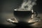 A close-up of a steaming cup of coffee or tea. Generative AI