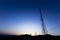 Close-up steel structure. communication antennas with blue sky background.