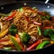 Close-up of Stir-fried Noodles with Mixed Vegetables in a Bowl