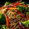 Close-up of Stir-fried Noodles with Mixed Vegetables in a Bowl