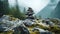 Close up of a Stone Cairn in the Mountains. Beautiful natural Background