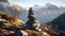 Close up of a Stone Cairn in the Mountains. Beautiful natural Background