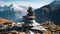 Close up of a Stone Cairn in the Mountains. Beautiful natural Background