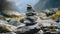 Close up of a Stone Cairn in the Mountains. Beautiful natural Background