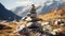 Close up of a Stone Cairn in the Mountains. Beautiful natural Background