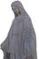 Close up of stone sculpture of virgin mary on white background