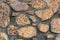 Close-up stone wall, cobblestone masonry, stone background, cobblestone pattern