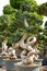 Close-up of a strange-shaped welcoming banyan potted plant cultivated in the plantation