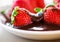 close up strawberry with chocolate sauce