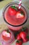 Close Up Strawberry Slush on cutting board, Close Up Summer Drink , Close Up Fresh Drink