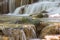 Close up stream waterfalls in natural deep forest