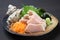 Close up studio shot of albacore tuna sashimi