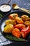 Close-up of stuffed bell peppers with ground beef