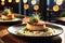 Close-up of a succulent gourmet dish in a high-end restaurant, seared scallops resting on a bed of