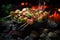 close-up of succulent shashlik skewers over glowing campfire