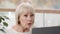 Close-up surprised excited mature woman looking at laptop screen middle-aged caucasian businesswoman user reading bad