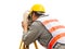 Close-up of Surveyor engineer making measure