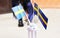 Close-up of Swedish flags in a miniature lamp