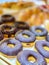 Close up sweet bread donuts coating chocolate