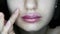 Close-up of swollen lips after injections of hyaluron, lip augmentation