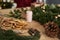 Close up of table full of Christmas decorations