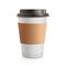 Close up take-out coffee with brown cap and cup holder. on white background.