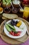 Close-up Taken,Meatless and Eggless Breakfast on the wooden table.