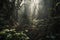 close-up of tangle of vines in smoky jungle