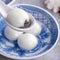 Close up of tangyuan yuanxiao in a bowl on gray table, food for Winter Solstice