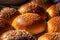 Close-up of tasty healthy artisan multigrain bread rolls