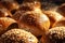 Close-up of tasty healthy artisan multigrain bread rolls