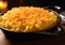 Close up of tasty mac and cheese meal in pan.Macro.AI Generative