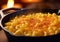 Close up of tasty mac and cheese meal in pan.Macro.AI Generative