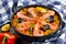 Close-up of tasty seafood valencia paella