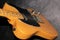 Close up of a Telecaster natural electric guitar