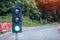 Close-up of temporary portable traffic signal installed