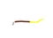 Close-up Texas rig with bullet sinker, glowing plastic worm and offset worm hook isolated on white