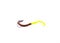 Close-up Texas rig with bullet sinker, glowing plastic worm and offset worm hook isolated on white