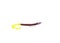 Close-up Texas rig with bullet sinker, glowing plastic worm and offset worm hook isolated on white