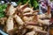 Close up of thai galangal ingredient prepare for Tom kha kai