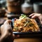 Close-up of Thai Pad Thai with Shrimp and Tofu