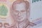 Close up of thailand currency, thai baht with the images of Thailand King. Denomination of 1000 bahts.