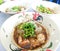 Close up Thicken Soup Noodles Sliced Pork with Pork Ball