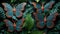 A close up of three butterflies on a plant, AI