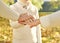 Close up of three Caucasian person stack their palms. Father, mother and son holding their hands together. Gesture sign