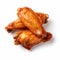 Close-up Of Three Meaty Chinese Fried Chicken Wings On White Background