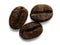 Close up three roasted texture of coffee beans  on white background with clipping path That suitable for background,