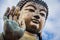 Close up of Tian Tan Buddha with details of hand - The worlds`s tallest outdoor seated bronze Buddha located in Lantau